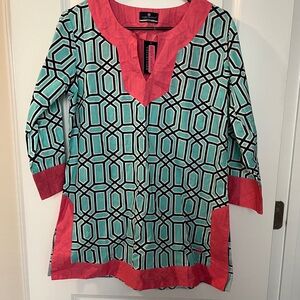 NWT Blue, Pink, and White Simply Southern 3/4 Sleeve Tunic Blouse Size: M